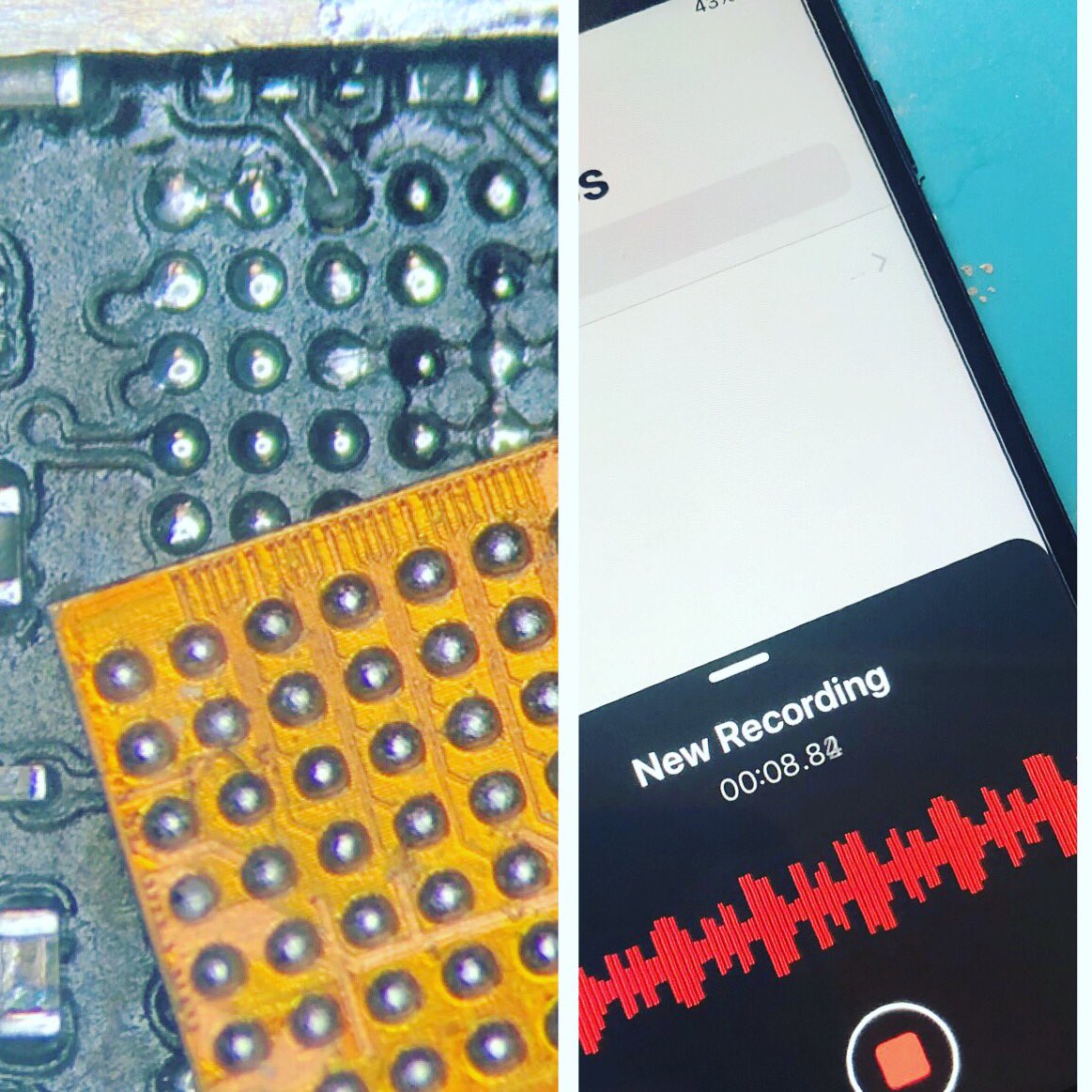 BostoniPhoneFix's tweet image. Greyed out voice memos and no sound fixed by a very small micro jumper and reballing the audio IC chip!

#iphonerepair #datarecovery #microsoldering #nerdalert #myhandsareshakey