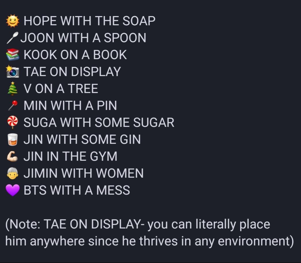 IGotYouJimin's tweet photo. 💌 Thread 💌
🎉New BTS Holiday Tradition🎉
Elf on a Shelf who?!
♡Place your PC, stickers, photo stand, pics etc. with the item/surroundings that match the theme! 
🔍See attached photo for list...
(RT &amp; SHARE) 💜 @BTS_twt
#BTS #BTSARMY #BTSHoliday https://t.co/I0Trg4KsUa
