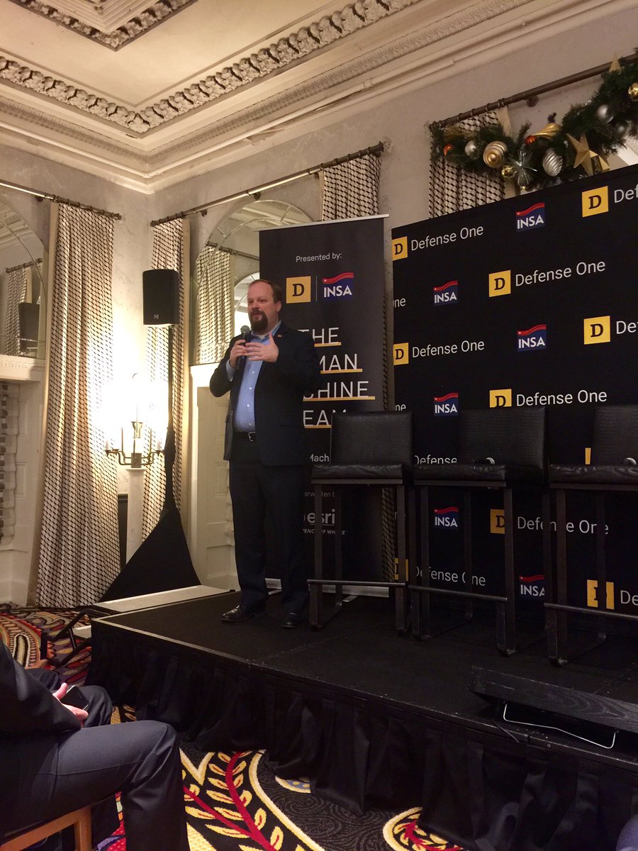 christinayiotis's tweet image. Ben Conklin, Industry Manager Defense and Intelligence, Esri, closing out INSA/Defense One Cocktails and Conversation—“The Human Machine Team: The Analyst of Today and Tomorrow” #HumanMachineTeam @conklin_b @Esri @INSAlliance @DefenseOne #ArtificialIntelligence #LoyalSponsor #AI