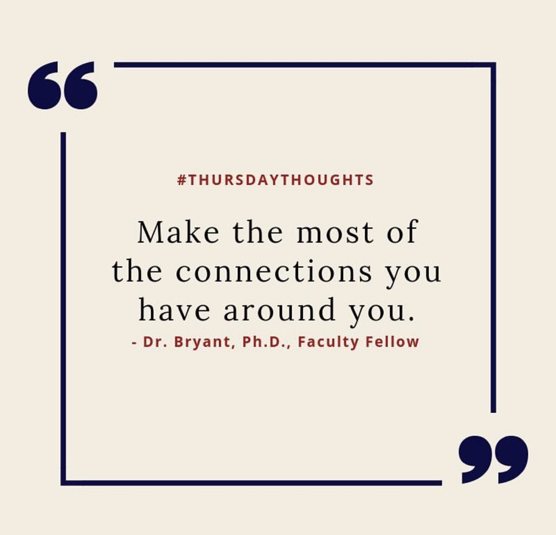 Congratulations are in order for this Thursday’s #ThursdayThought! 🎓 Please join us in congratulating Dr. Bryant on conferring her doctoral degree and join us on our Facebook for her full thoughts on the importance of making and utilizing your connections!
