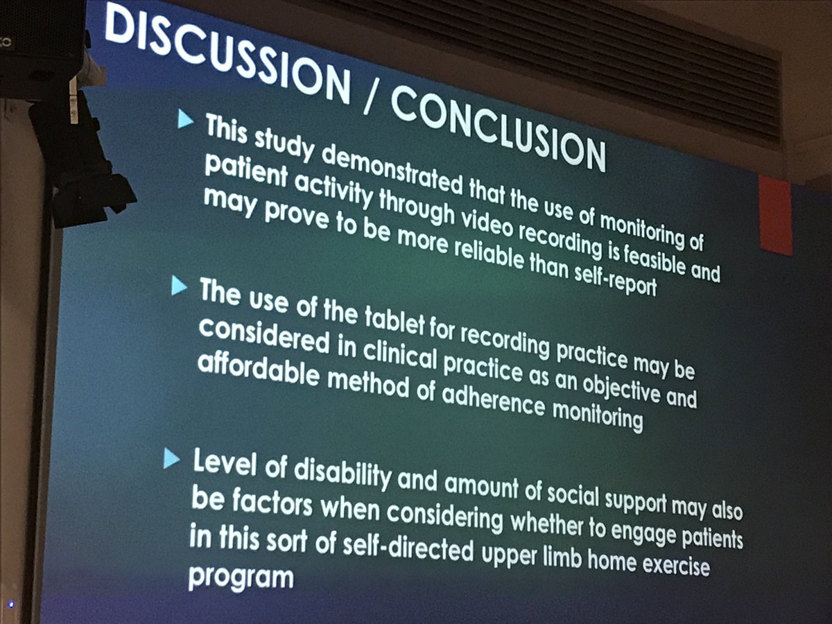 justinew_health's tweet image. @TaminaLevy discussing the feasibility of using a computer tablet to monitor adherence to an #upperlimb #homeexerciseprogram in #stroke - very feasible; better results for those who have social supports for completing exercises #rehabinthe21stcentury @InghamInstitute @SWSLHD