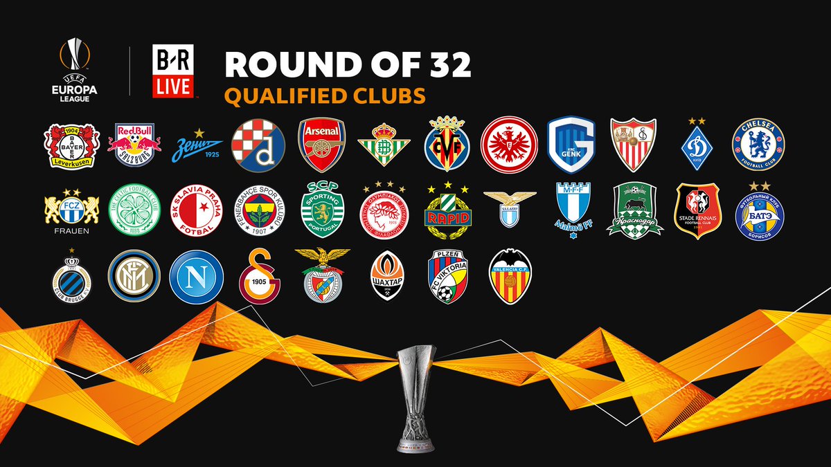 SiaranBolaLivee's tweet image. 32 Besar #UEL
Arsenal
BATE
Benfica
Betis
Brugge
Celtic
Chelsea
Dinamo Zagreb
Dynamo Kyiv
Fenerbahçe
Frankfurt
Galatasaray
Genk
Inter
Krasnodar
Lazio
Leverkusen
Malmö
Napoli
Olympiacos
Plzeň
Rapid
Rennes
Salzburg
Sevilla
Shakhtar
Slavia
Sporting
Valencia
Villarreal
Zenit
Zürich