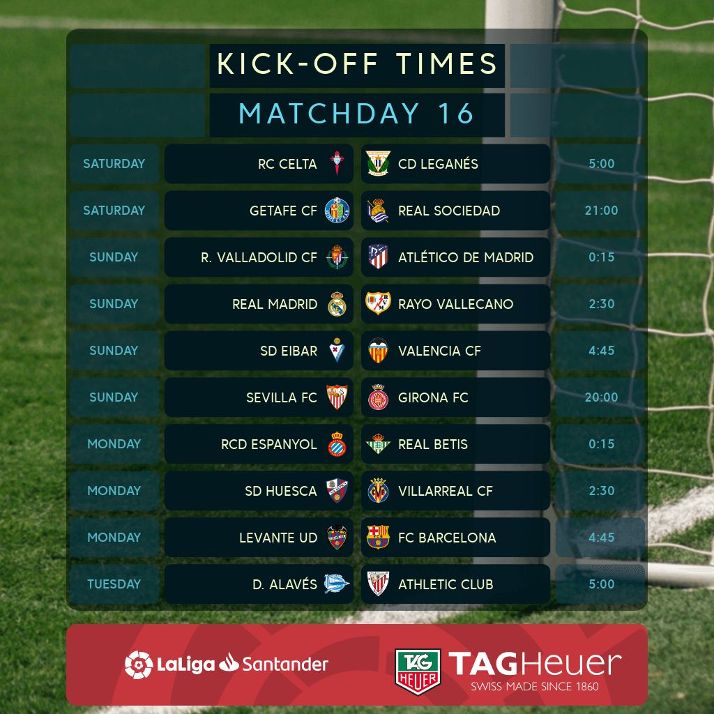 どれ観る?🤔
MATCHDAY 16(12/14〜12/17)対戦カード&キックオフ時間
