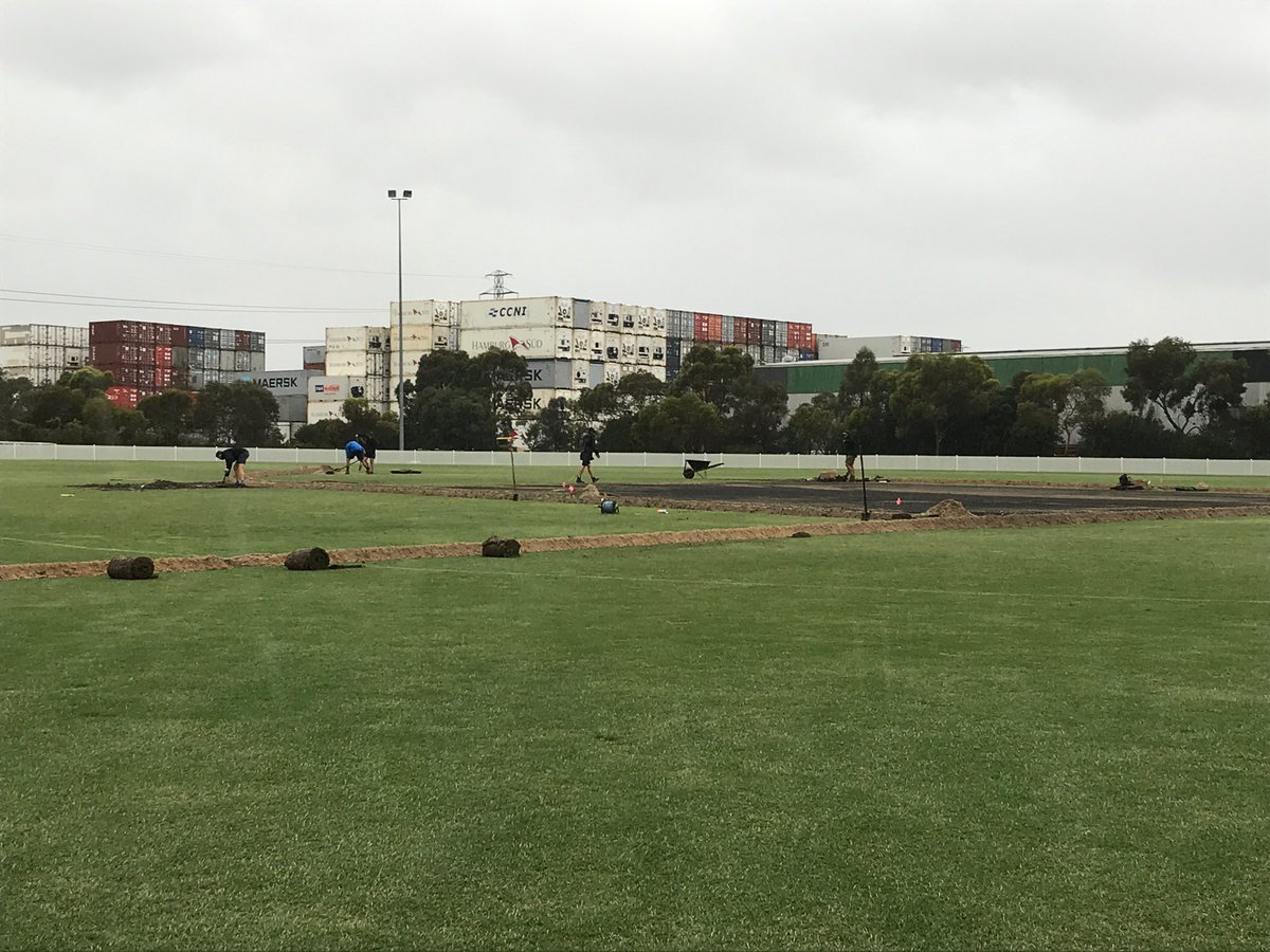 groundsstaff's tweet photo. Monster effort from the guys out at Flack Park the past few days given the recent wet weather. Irrigation re configured around the wicket table to allow more precision watering and both outfields have been aerated. Top dressing next week. Well done @crimmins_j &amp; Patty https://t.co/n8EQ6lMtRt