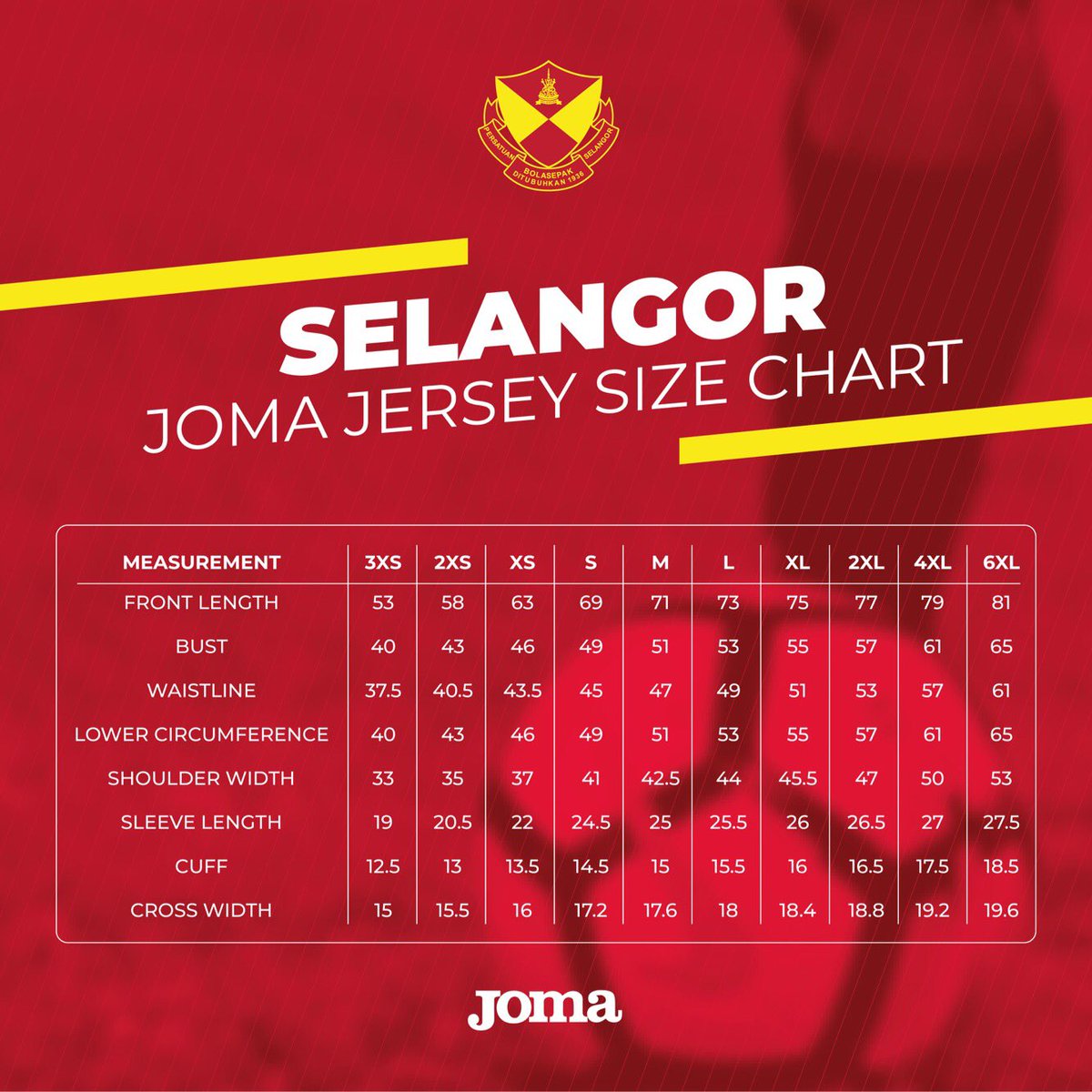 Joma Jersey Size Chart
