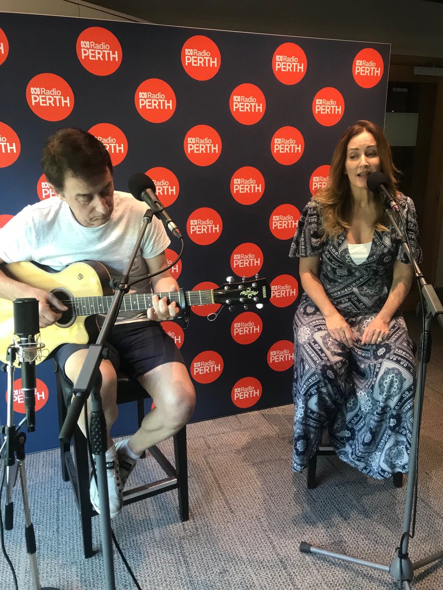 Triold's tweet photo. Look who we’ve got in the studio. I feels like Christmas when Marina Prior sings a Christmas song!!!!! ⁦@abcperth⁩ ⁦@JessicaStrutt⁩ https://t.co/Metl50XVP8