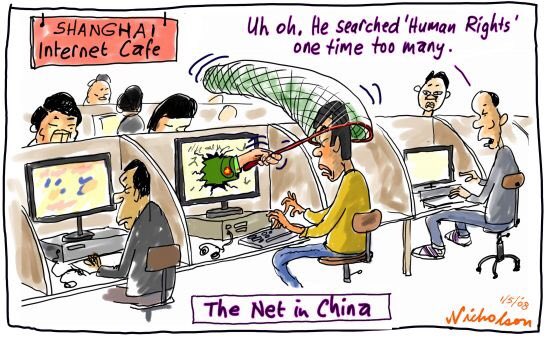 JMarksaplang's tweet photo. Illustrator Peter Nicholson emphasizes the censorship laws implemented by the Chinese government. He depicts the hand of a Chinese military officer trapping an internet user to represent the cruel oppression many are struggling with. #marksaplang https://t.co/lxZaOMfFfl