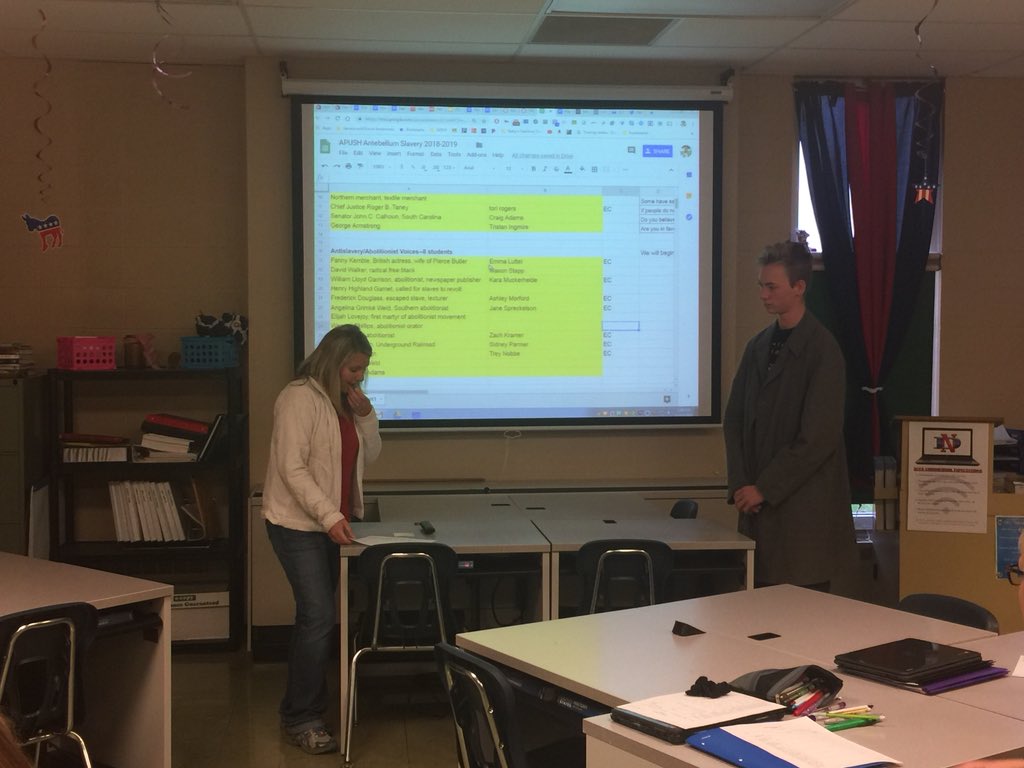 B_Litpics's tweet photo. I got step back into history to interview some interesting characters on their pro-slavery and Abolitionist views. #APUSH #roleplay #impressivestudents @NorthDecaturHS @DCCSSuper https://t.co/Bs8ZExEtKb