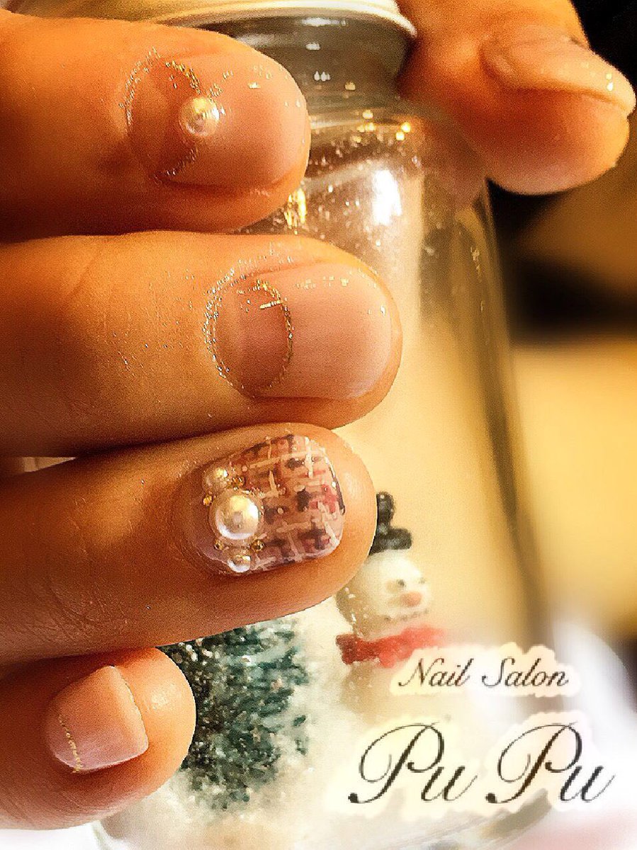 お客様ネイル フレンチにツイードのワンポイント Nailsalonpupu