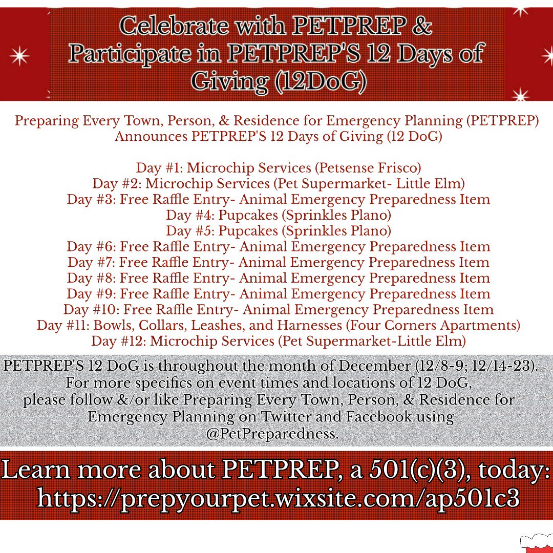 PetPreparedness's tweet photo. On Day #3 of PETPREP'S 12DoG, @PetPreparedness will reveal the winner of the first raffle item on tomorrow afternoon. All #12DoG participants, locate your ticket(s) and get ready to see if you are a winner. #AnimalEmergencyPreparedness https://t.co/bo6J37JOjU
