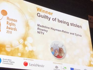 ANROWS congratulates <a href="/NITV/">NITV</a> team , winners of the  2018 Human Rights Media Award #HRA2018 for their story ‘Guilty of being stolen’- <a href="/MadelineHayman/">Madeline Hayman-Reber</a> <a href="/SylviaJR/">Sylvia Rowley</a> - #Standup4humanrights