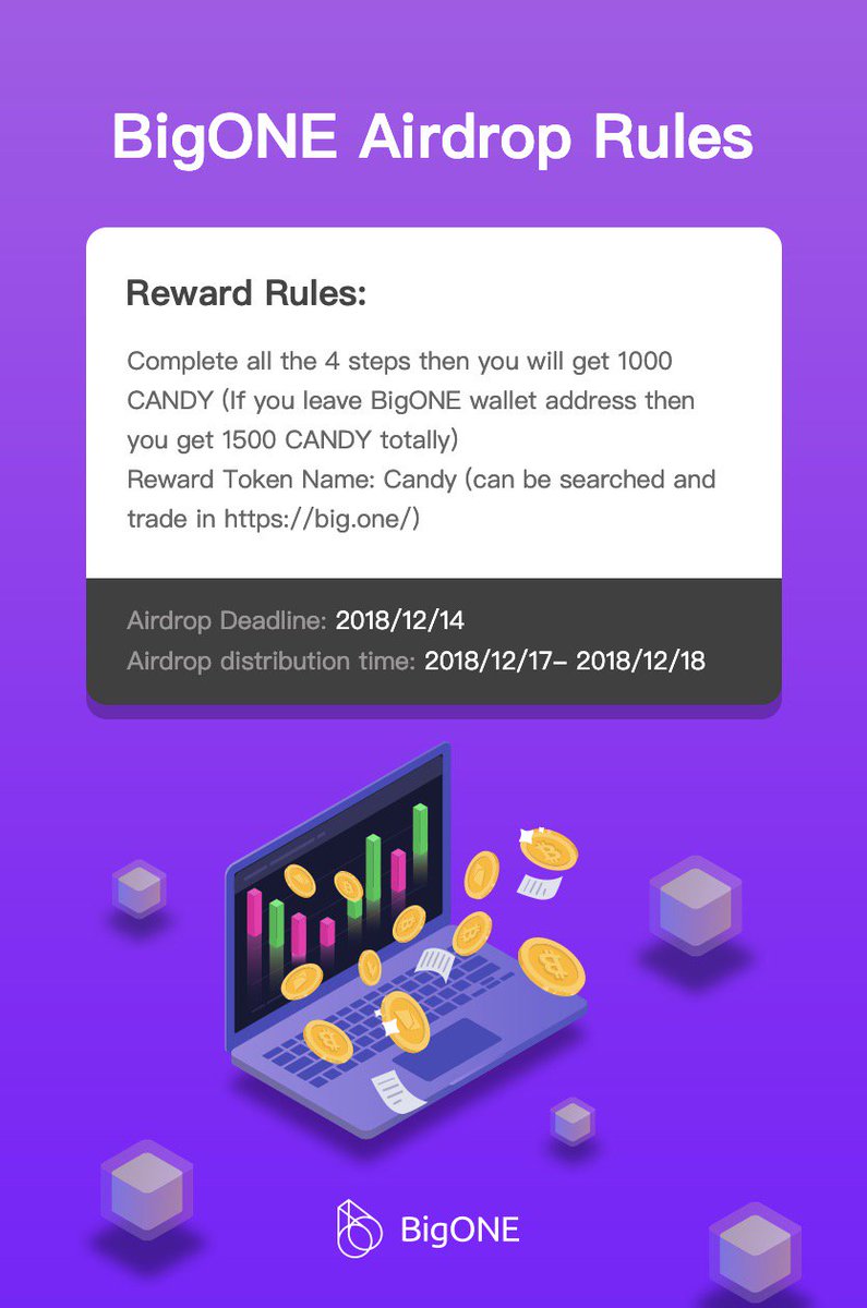 BigONEexchange's tweet photo. Come to take 300000 Candy Tokens to your pocket!  #BigONE is making #Airdrop for our user's continuously support.
How to play? We modified previous 4 steps into 2.
1.Follow &amp; Retweet
2.Comment your wallet address
Reward distribution please check below https://t.co/J94mtD8e5G