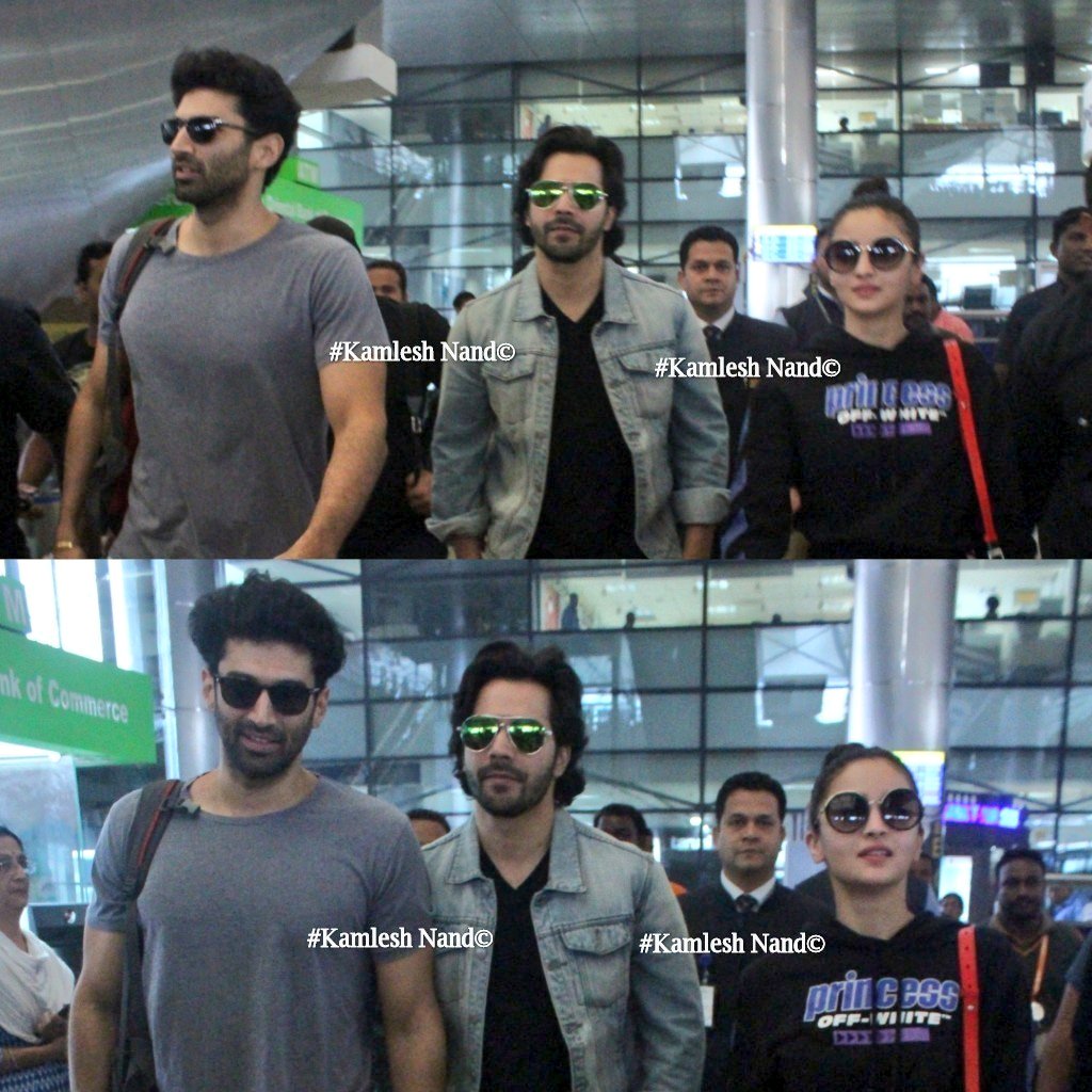 ArtistryBuzz's tweet photo. Damdaar #kalank team 
#varundhawan  #aliaabhatt #AdityaRoyKapur spotted at #hyderabad airport arrived for #kalankshoot @karanjohar @ArtistryBuzz https://t.co/w7bZJievlq