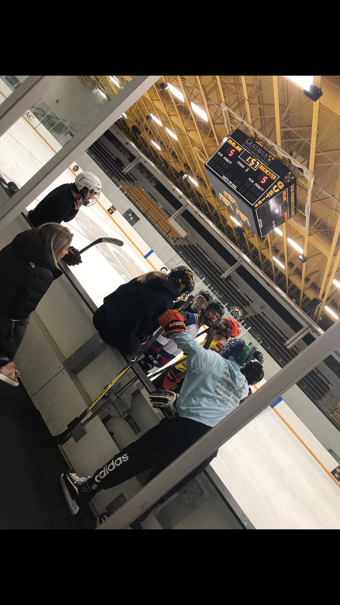 GustavusIMs's tweet photo. We’re all knotted up here at the end of the first period of the IM hockey championship game. Player/Inspirational Speaker for the Average Joes, Weston Lombard, appears to be scheming something up special for the final period. https://t.co/CHKhDLIgm0