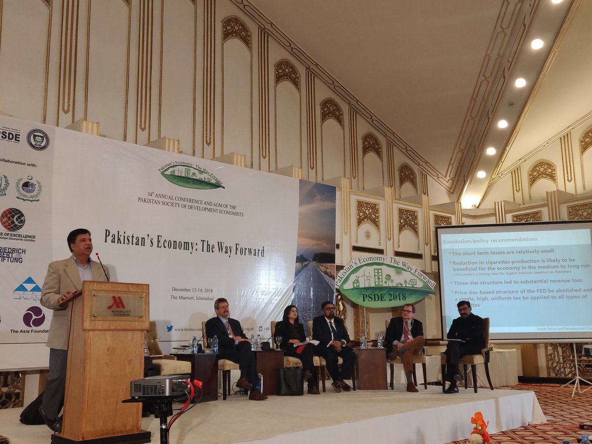 PIDEpk's tweet photo. Day 3 
Technical Session: Tobacco Taxation
Chairperson: Dr. Asma Hyder Baloch 
Guest of Honor: Prof. @FrankChaloupka 

#34AGM #PSDE2018 #WayForward #PakistanEconomy https://t.co/yyZFnY7xdn
