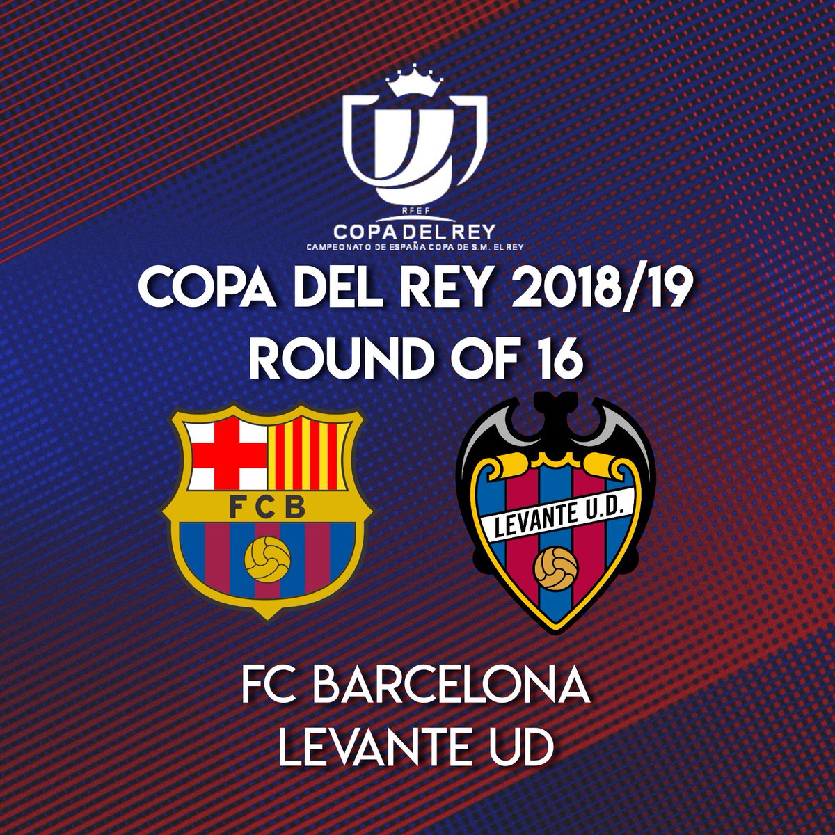 FC Barcelona will face @LevanteUD in the last 16 of the Copa del Rey!
The first leg will be played away and the return leg will be at the Camp Nou.
#ForçaBarça #CopaBarça