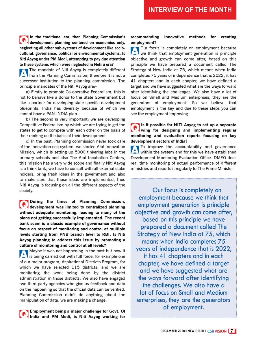 CsrvisionInfo's tweet photo. Interview with Dr.Rajive Kumar,Vice Chairman NITI Aayog
Interview Of the Month. https://t.co/198yBw21e2
