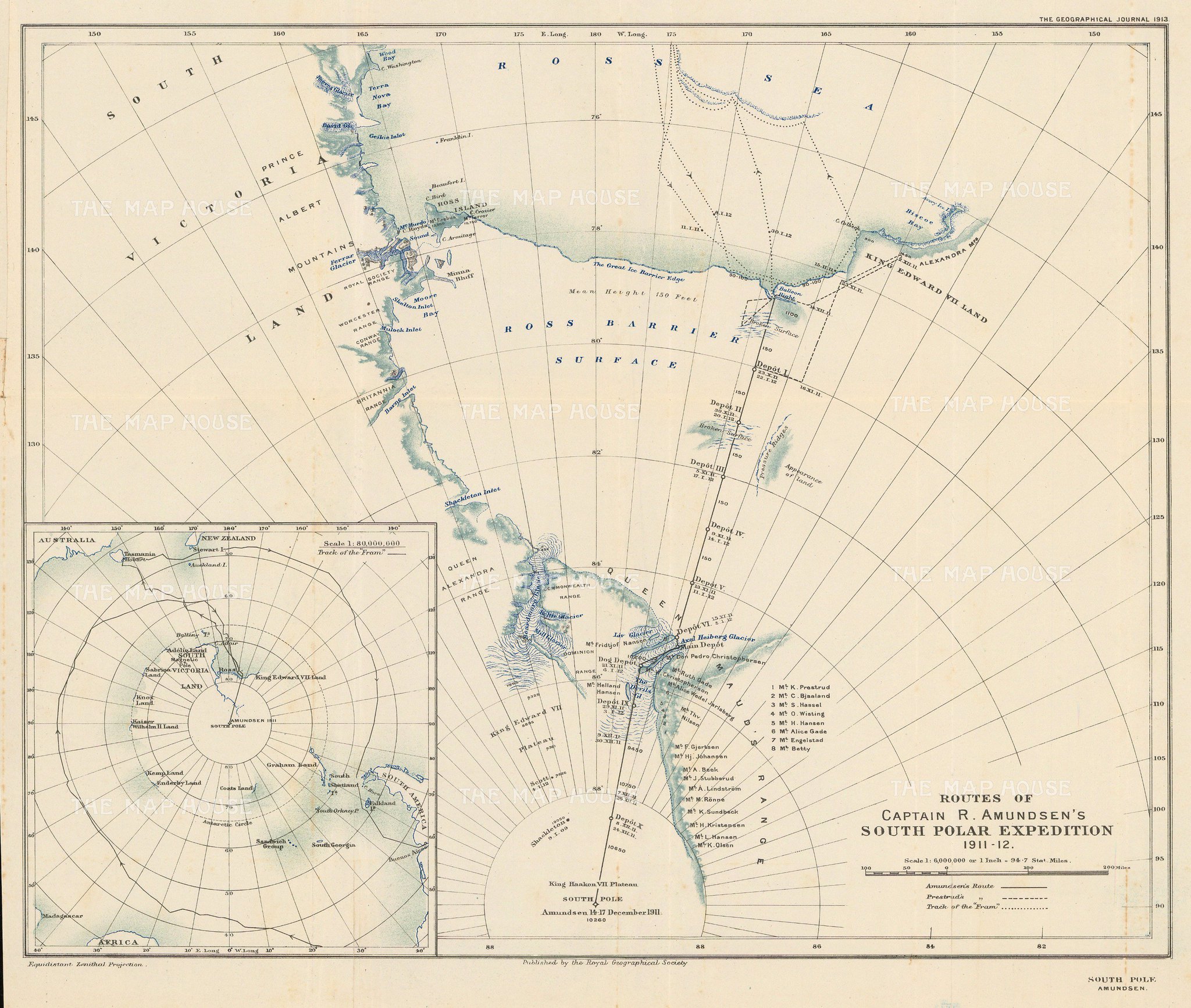 The Map Houseさんのツイート Otd 1911 Norwegian Explorer Roald Amundsen And His Team Reached The South Pole This Map Of Antarctica Published By The Rgs Ibg In 1913 Shows His Record Breaking Route And