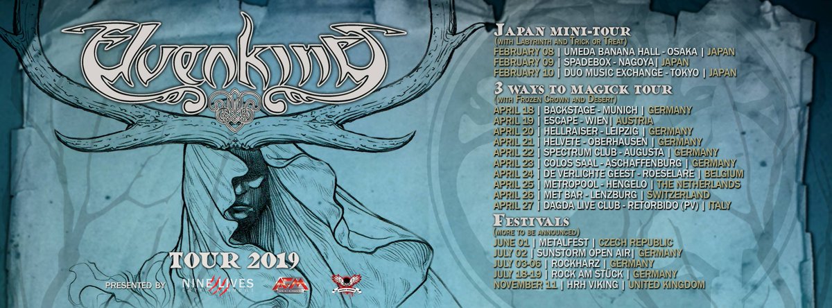 Italian outpost Vikings ELVENKING reveal 2019 tour dates starting with a mini-tour of Japan in Feb - think Vikings vs Samurai - followed by a Euro invasion in April before conquering the Anglo-Saxons at HRH Vikings II in Sheffield Nov 30th 2019 - tickets : hrhvikings.com