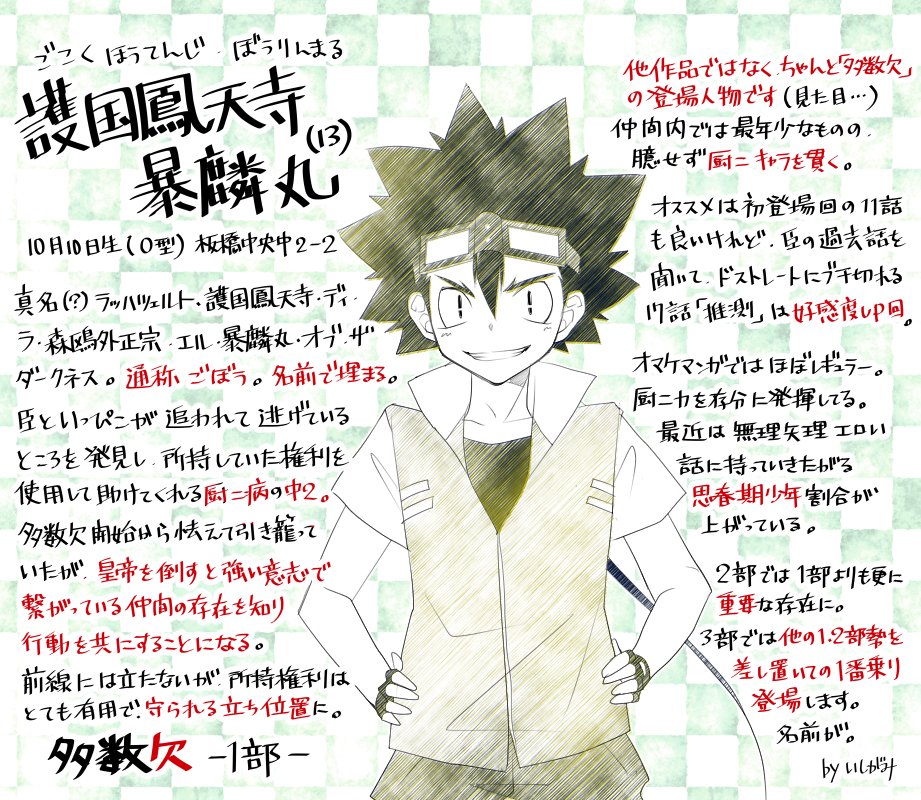 いしがみ E 12月中で多数欠 1部 のキャラを改めて紹介してみようという布教月間的試みその13 真名はまなじゃなくてしんめいの方で 多分 手書きする日が来るとは思っていませんでした 誤字ってませんように 多数欠 護国鳳天寺暴麟丸 いしがみ E 12月中で多数欠 1部 のキャラを改めて紹介してみようという布教月間的試みその13 真名はまなじゃなくてしんめいの方で 多分 手書きする日が来るとは思っていませんでした 誤字ってませんように 多数欠 護国鳳天寺暴麟丸