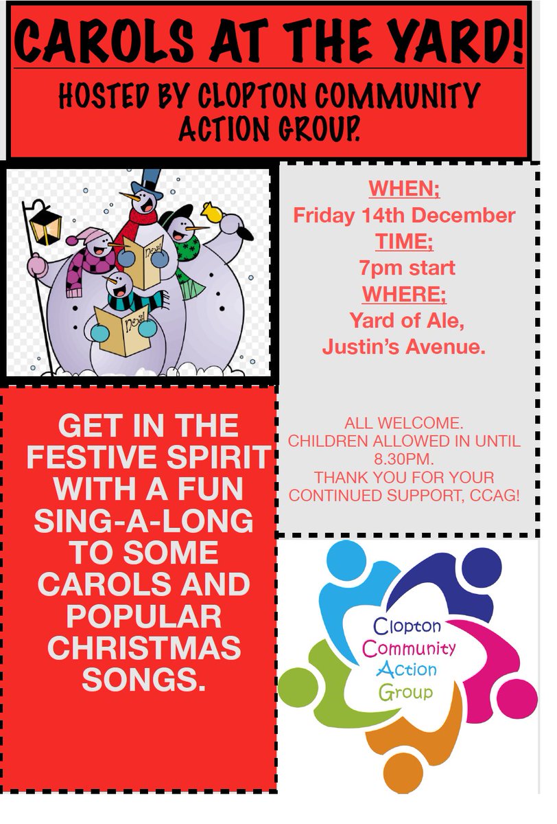 TONIGHT! All welcome at the Yard of Ale, Justins Avenue for our "Carols at the Yard" event.  Kicks off at 7pm - join us for carols and Christmas songs; goodies for the kids too.  Merry Christmas, all!