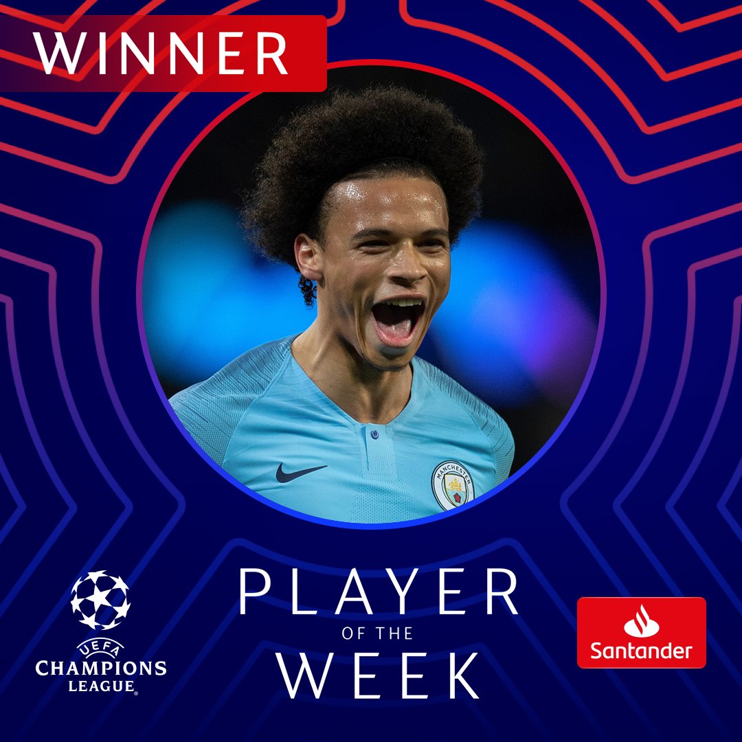 ๐ฅ Led Manchester City to Group F victory with two fine goals...
#UCL Player of the Week = Leroy Sanรฉ! ๐๐๐