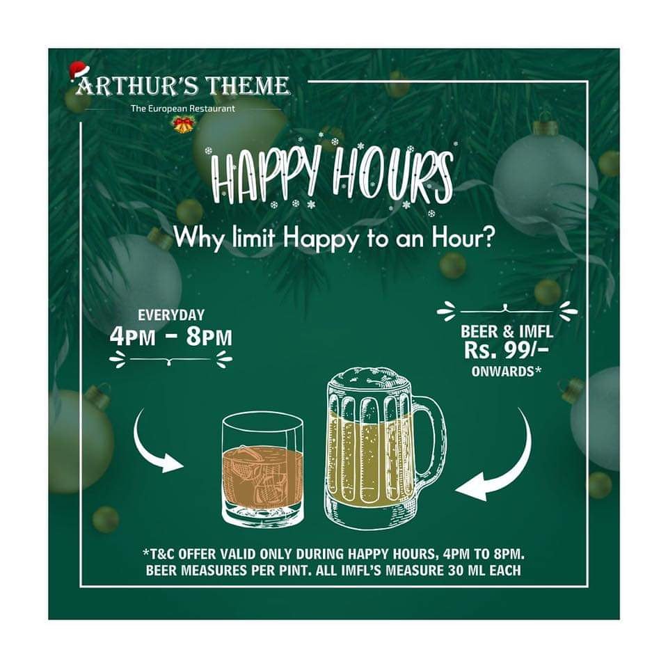 With the festivities in the air, we are here to make the countdown to New Years a happier affair. 
Happy hours, all day everyday, along with your favorite comfort food is all you need! #arthurstheme #arthursthemepune #kp #europeancuisine

@FoodAddaIndia @ArthursThemePUN
