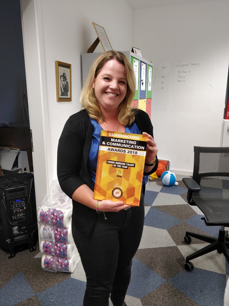 naszub's tweet photo. @MLoi1 is back - we missed you! We finally get to present her with the well deserved award for young marcom talent 2018! Well done Manon! 🎉🎉🎉🏆🏆🏆 https://t.co/6CYcmpqB4k