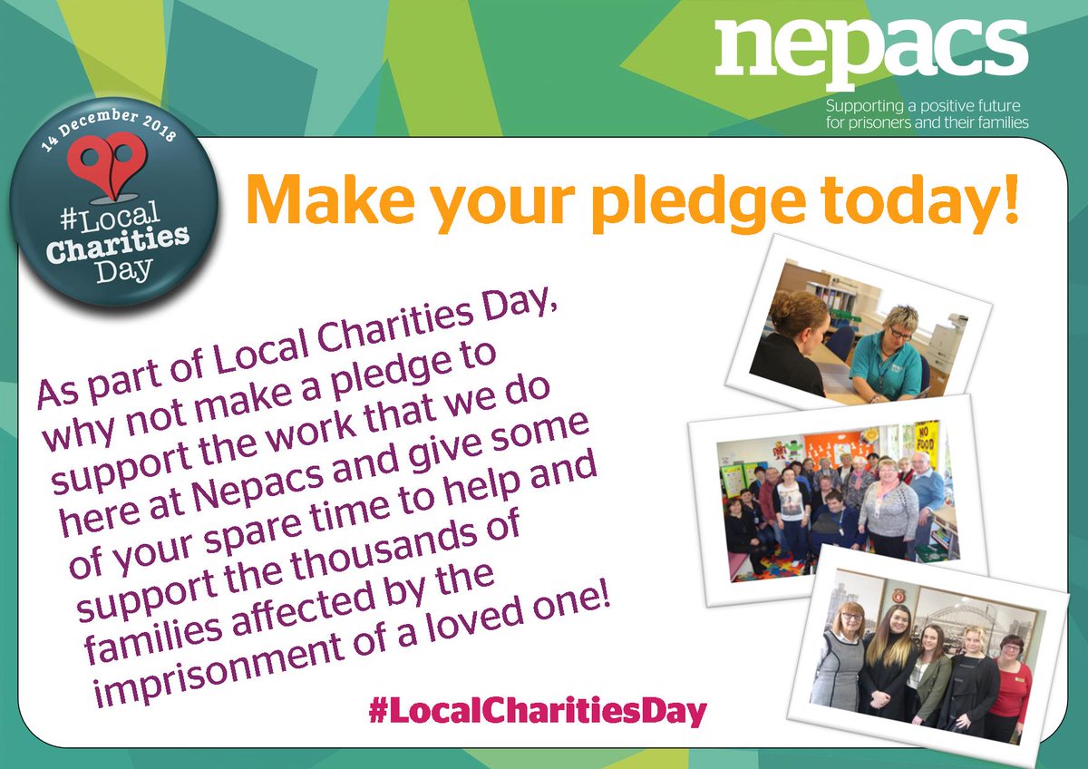 14 Dec' is #LocalCharitiesDay here @ Nepacs supports friends &amp; family of those affected by imprisonment of a loved one. In 2019 pledge to give some of your extra time &amp; volunteer to support some of our service users! 
⬇️For more info click below ⬇️
bit.ly/2AoFz6n