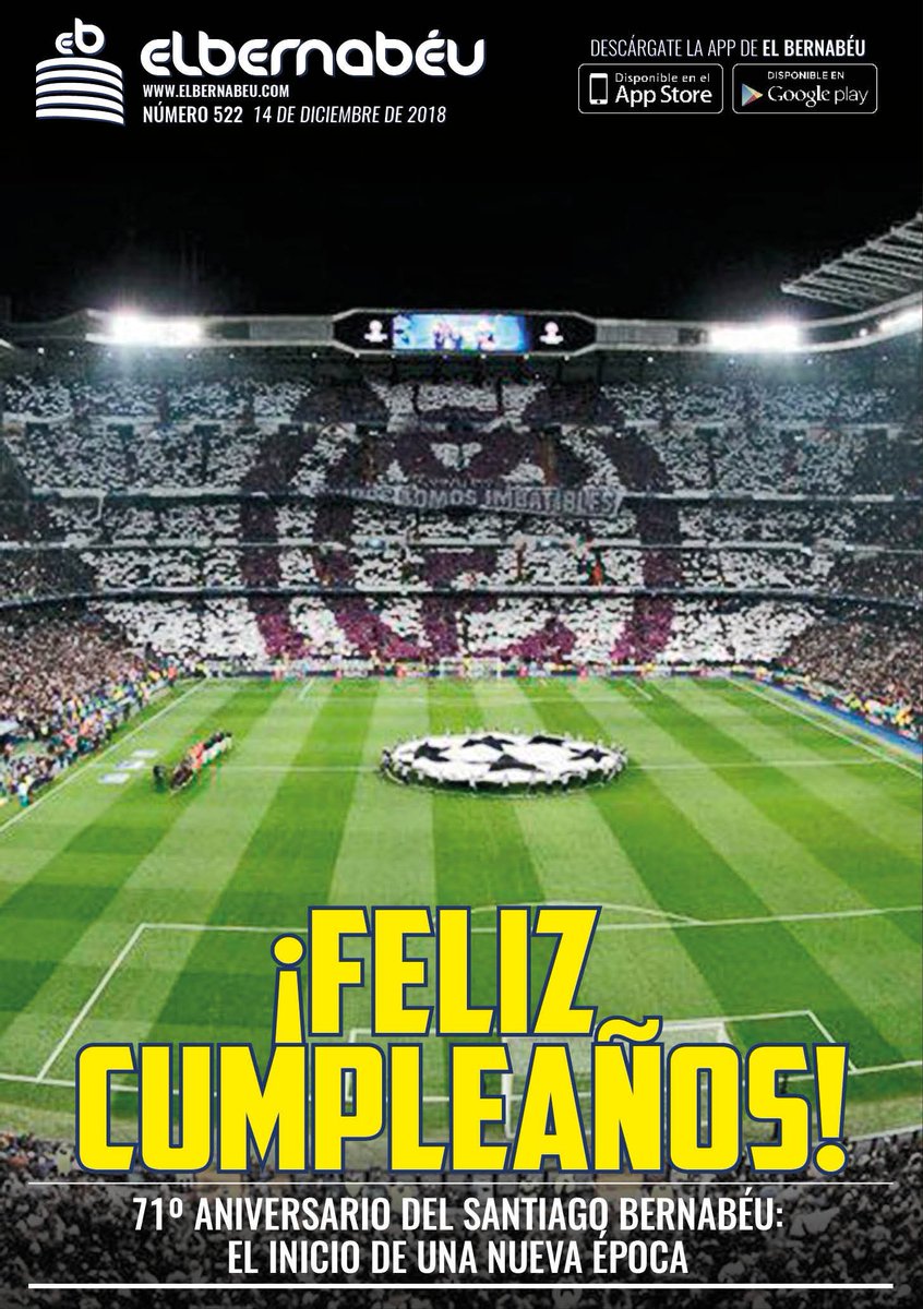 «¡Feliz cumpleaños!». Así titula @elbernabeucom su portada de hoy. El #EstadioSantiagoBernabéu cumple setenta y un años, pendiente de su remodelación. Estamos ante el inicio de una nueva época. #RealMadrid #HalaMadridYNadaMás