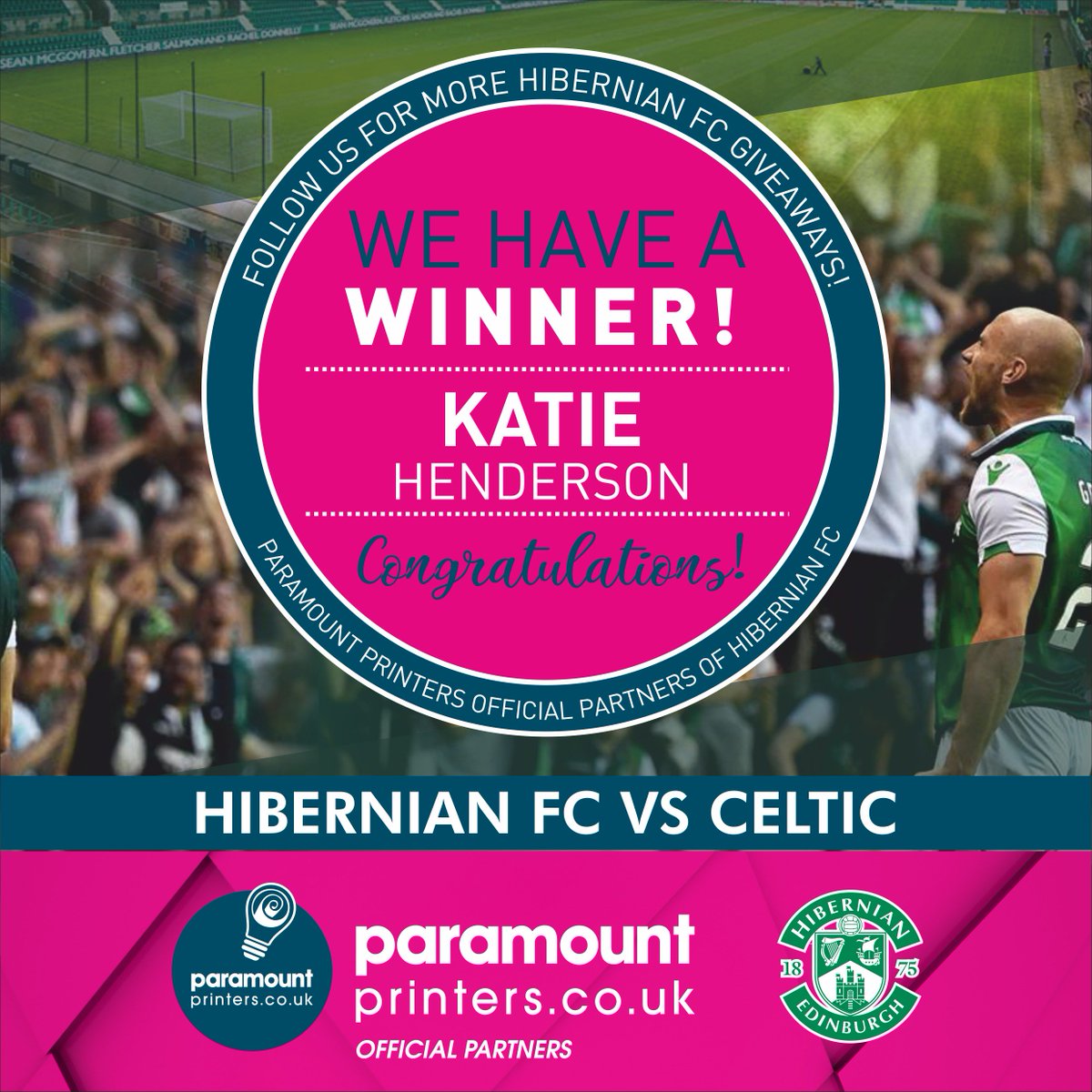 ParamountEdi's tweet photo. 🎉#Congratulations 📯 KATIE HENDERSON 🎫 OUR WINNER of the Hospitality Tickets Giveaway! 🇳🇬 Hibernian vs Celtic 🍀 On Sunday 16th December.
@HibernianFC #Winners #Congratulations #ParamountPrinters #Official #Partners @hibsincommunity #hibs #hibee #EasterRoad #leith #edinburgh https://t.co/UsaKIQF09P