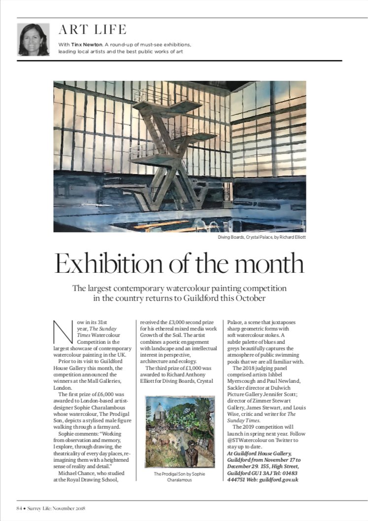 As preparations get underway for the opening of The Sunday Times Watercolour Competition @WillisHCT, we look back <a href="/tinxnewton/">tinx newton</a>'s review of the show for <a href="/SurreyLife/">Surrey Life</a>: 'Now in its 31st year, the exhibition is the largest showcase of contemporary watercolour painting in the UK.'