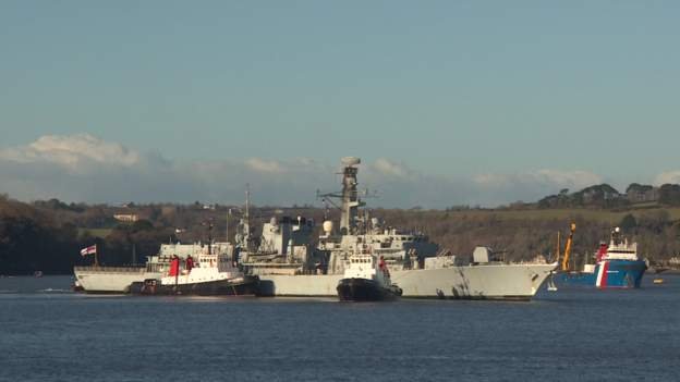 HMS Monmouth returns to Devonport.... bbc.in/2EspfrD
