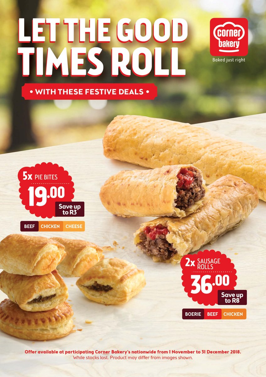 cornerbakerysa's tweet photo. As the festive season rolls in, we bring to you deals that will have you in the joyful spirit. #TheTastyPastryTwins #PieBites #Food #Food4Thought https://t.co/lxquZKYjWt