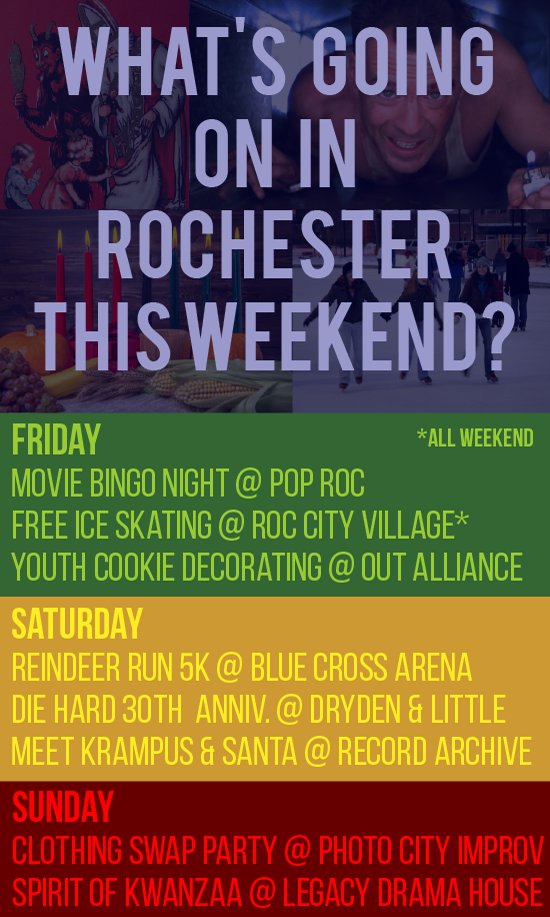 Updegraff Services (@updegraffsrvcs) on Twitter photo What's going on in #RochesterNY this #Weekend? #ROC @PopRocCulture <a href="/CityRochesterNY/">City of Rochester NY</a> #RocCityVillage <a href="/OutAllianceRoc/">Out Alliance</a> <a href="/fleetfeetroc/">Fleet Feet Rochester</a> #ReindeerRun <a href="/BlueCrossArena/">Blue Cross Arena</a> <a href="/DieHard/">Die Hard</a> #DieHardIsAChristmasFilm <a href="/DrydenTheatre/">DrydenTheatre</a> <a href="/TheLittleRoch/">The Little Theatre</a> <a href="/recordarchive/">Record Archive</a> #Krampus #Kwanzaa 📽️⛸️🎄🏳️🌈🦌🏙️🎅😈🧦🌍🕯️ What's going on in #RochesterNY this #Weekend? #ROC @PopRocCulture <a href="/CityRochesterNY/">City of Rochester NY</a> #RocCityVillage <a href="/OutAllianceRoc/">Out Alliance</a> <a href="/fleetfeetroc/">Fleet Feet Rochester</a> #ReindeerRun <a href="/BlueCrossArena/">Blue Cross Arena</a> <a href="/DieHard/">Die Hard</a> #DieHardIsAChristmasFilm <a href="/DrydenTheatre/">DrydenTheatre</a> <a href="/TheLittleRoch/">The Little Theatre</a> <a href="/recordarchive/">Record Archive</a> #Krampus #Kwanzaa 📽️⛸️🎄🏳️🌈🦌🏙️🎅😈🧦🌍🕯️