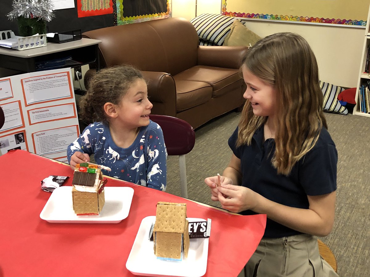 A Trinity Pre-K and Fifth Grade Buddy holiday tradition .... decorating Gingerbread Houses. Check us out!  Yummy. #TrinityLearns #TrinityCARES <a href="/Ajonesprek/">Anne Jones</a> <a href="/MsAprilsPreK/">April Patton</a>
