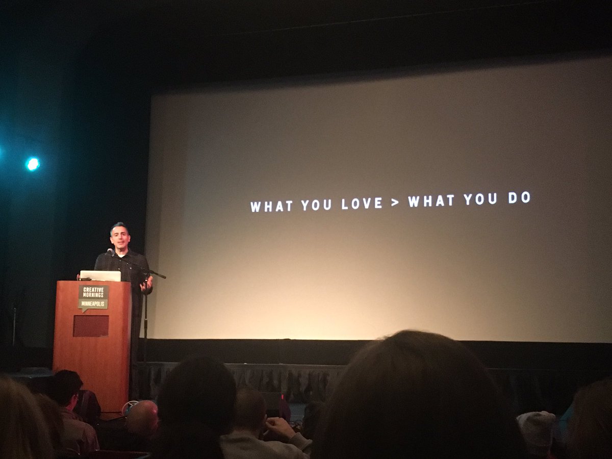 Good reminder from <a href="/JCecere/">Joe Cecere</a> : Be true in what you’re passionate about and never let it get covered up. <a href="/Minneapolis_CM/">CreativeMornings/MSP</a> #creativity