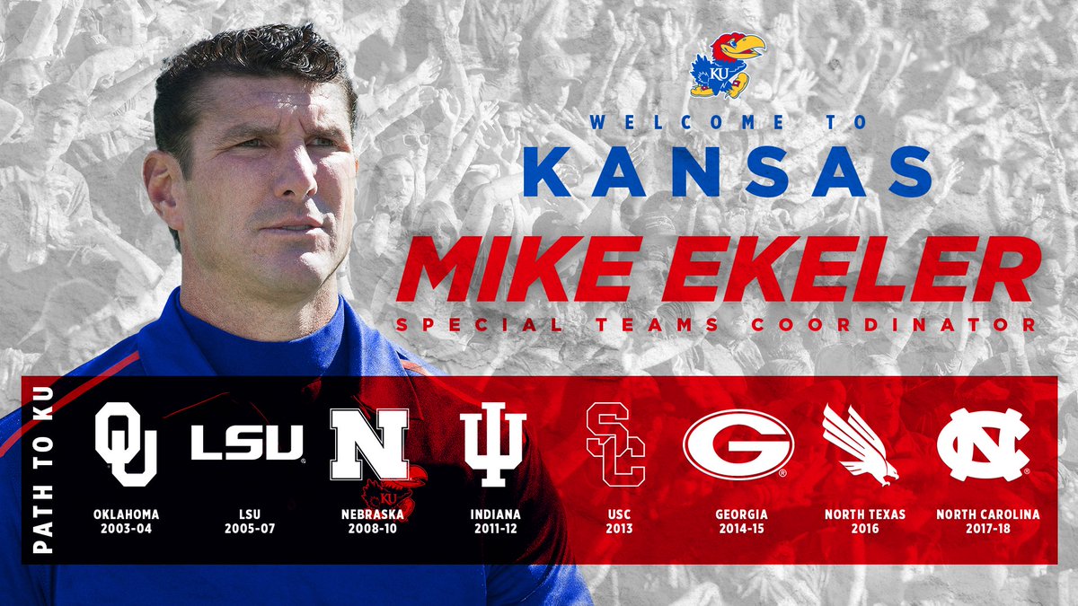 KU_Football's tweet photo. .@CoachLesMiles has hired Mike Ekeler as the #KUfball special teams coordinator!

➡️ https://t.co/5FHe2VrpLG https://t.co/O7VZaaEBAg