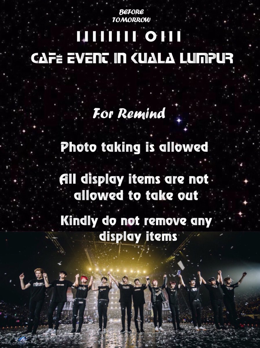 [Help RT]
”WANNA ONE Special Café Event IN KL”

➖”The Origin of Love”➖

WANNABLES! Please take notes for remind our event tomorrow morning thank you. 😊

✨Stay tuned for more info✨

#wannaone #wannable #TheOriginOfLove #WannaOneSpecialCaféEvemt #BEFORETOMORROW