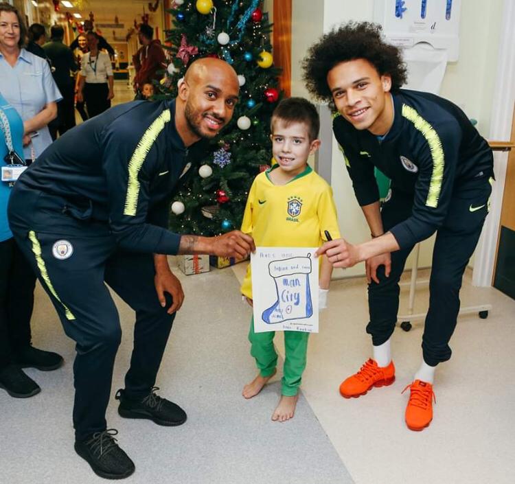 It was an honour bringing those brave kids a smile. Stay strong 🔥⚽️🔥 #LS19 #inSané @ManCity