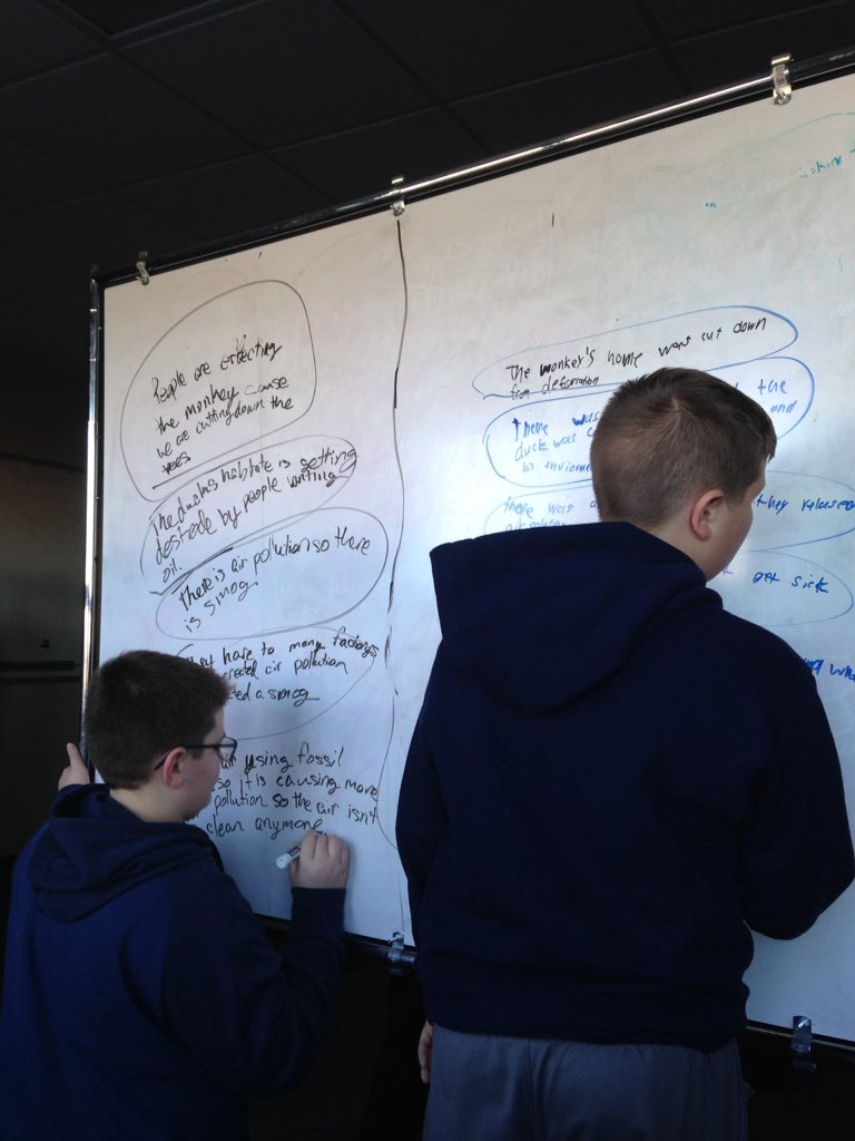 mariapettinger's tweet photo. Learners #whiteboarding during a photo reflection activity! What is the  #human #impact on our environment? @HSMSTigers #plinnovate #personalizedlearning #discuss #learningwhilestanding #interactivelearning https://t.co/dOTnh3cA78