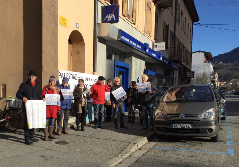 Campagnebds's tweet image. Notre semaine d’actions nationale contre le groupe d’assurance @axa, en raison de ses investissements dans des banques et société d&apos;armement israéliennes, s’est poursuivie mercredi à Albertville bit.ly/2Eubc4I   #AXAComplicity #EmbargoContreIsraël