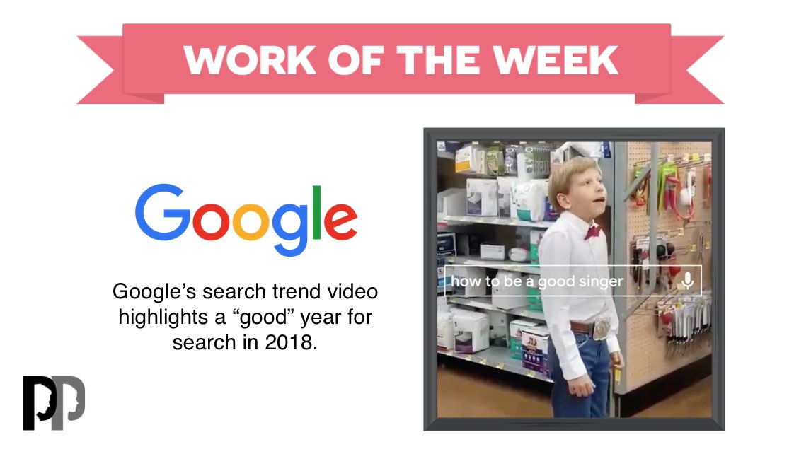 PrettyPrag's tweet photo. This week's #WorkOfTheWeek is @Google with their #YearInSearch video, highlighting "good" as searched for more in 2018 than ever before. 👨🏽‍💻https://t.co/6BFYYa8OMy https://t.co/ZvTfLVKQLd