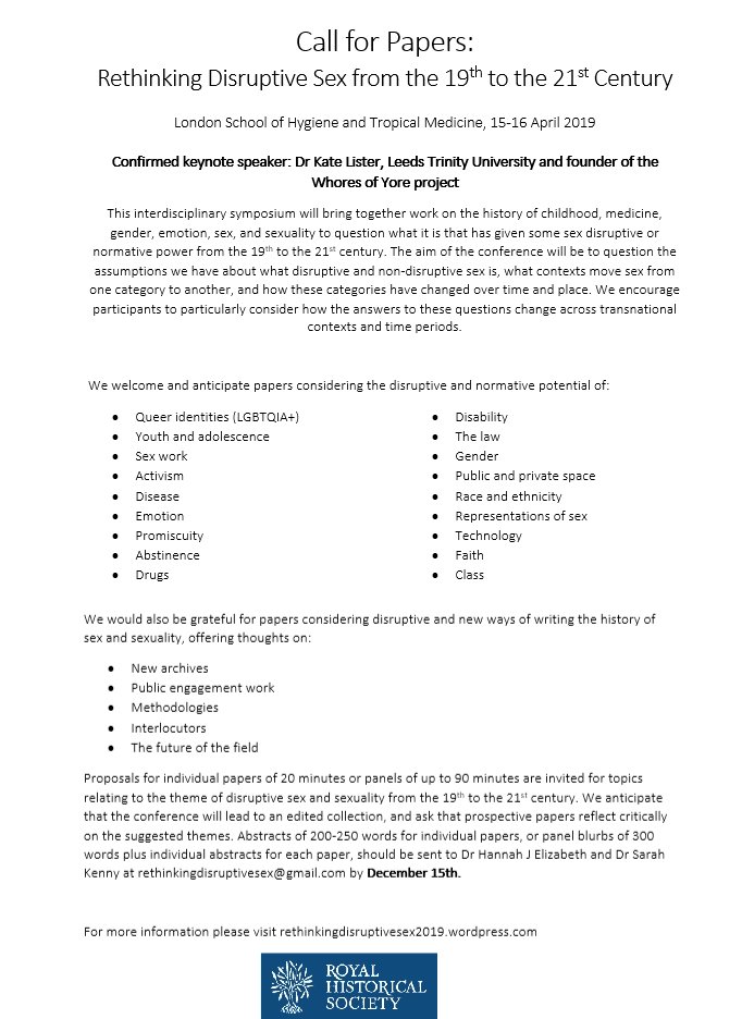 Folks, this is your one day warning! Abstracts for Rethinking Disruptive Sex are due tomorrow. Thanks to generous support from the <a href="/RoyalHistSoc/">Royal Historical Society</a> we'll be able to provide a number of small travel bursaries for PGR and precarious academics.