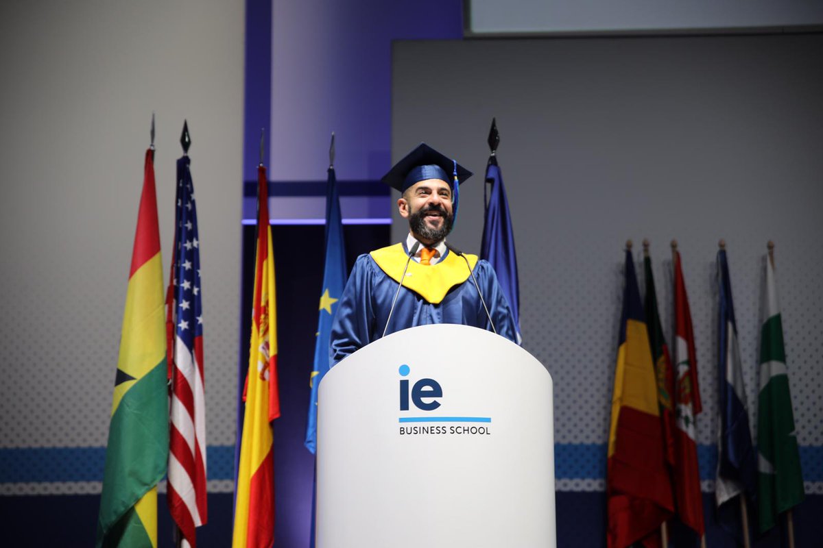 IEbusiness's tweet photo. "IE has changed my life just like it had changed yours...as we go our separate ways I want to remind you of our starting point: IE." IE Community Address by Abdullah Al Ali, #ieIMBA Jan '18 #IEGraduation https://t.co/sLCpVmVOLS