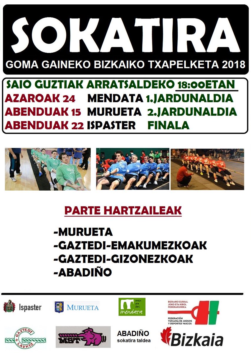 Bizkaiko Sokatira Txapelketaren bigarren jardunaldia bihar Muruetako frontoian. #herrikirolak #murueta #bizkaia #sokatira #tugofwar