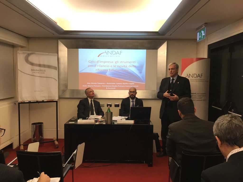 Ultimo corso <a href="/ANDAF_CFO/">ANDAF</a> Education 2018: si parla di crisi di impresa, strumenti per il rilancio e legge fallimentare con Marco Porcaro, Studio Porcaro e Nicola Traverso, Lexant