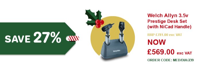 On The 10th Day Of Christmas Medical Supermarket brought to me...
A saving of 27% on the Welch Allyn 3.5V Prestige Desk Set!🎅