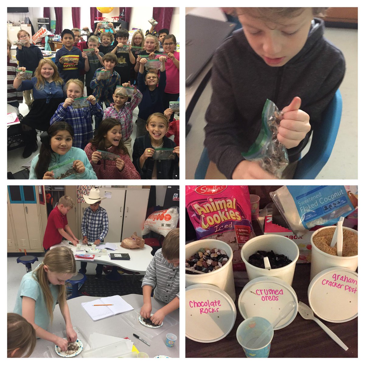 Components of Soil lesson— rocks &amp;minerals, organic matter, water and air, who knew it could be so tasty!!  Thank you  ⁦<a href="/khoward1831/">Kristin Howard</a>⁩ and YoJo for helping us out!!!! It was a great lesson!  #betheone. #iamwfisd , #jagtweet, ⁦@iAmerica811⁩