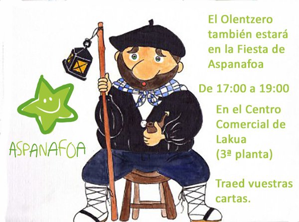 🔈🔈Última hora de la Fiesta de Aspanafoa (éste domingo):
 El domingo por la tarde tendremos al Olentzero, estará de 17:00 a 19:00 para recibir las cartas de los niños y niñas. 🎁🎁🎊🎊
 ¡Os esperamos, no podéis faltar! 😜